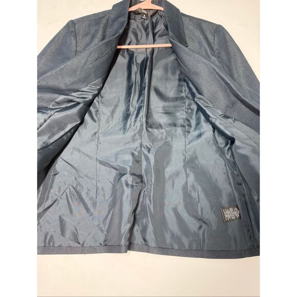 Mossimo Women's Denim Effect 1 Button Cotton Blend Blazer Sz 6 Graphite Blue - Picture 7 of 9